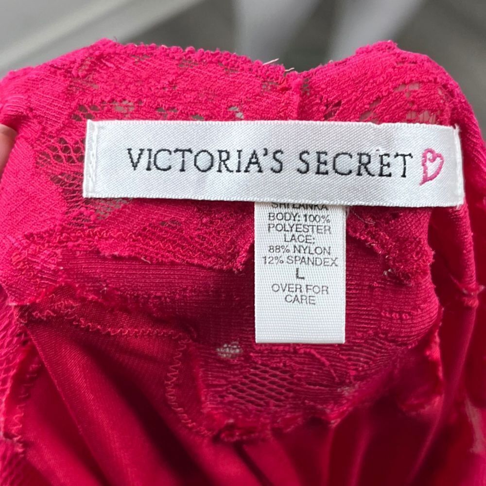 Victoria's Secret Red Sheer Lace Satin Size L Romantic Midi Slip Y2K Sexy Dress - Picture 14 of 14